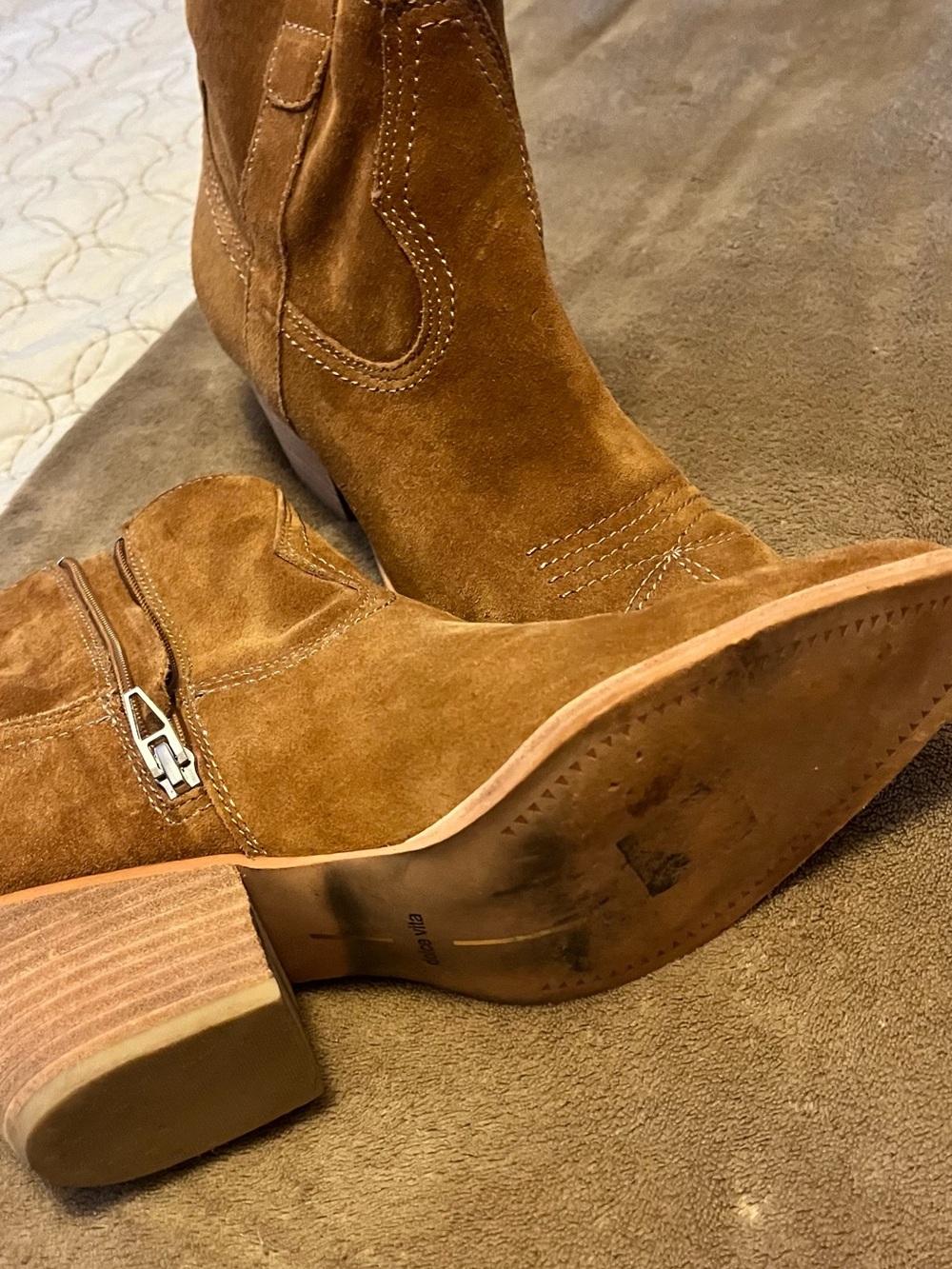 Dolce Vita Tan Suede Western Ankle Booties